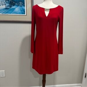 Vince Camuto Red casual/formal full gold zipper back long sleeve dress size 6